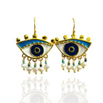 Big Earrings Enamel Eyes Gold Plated - Brass and  Silver 925
